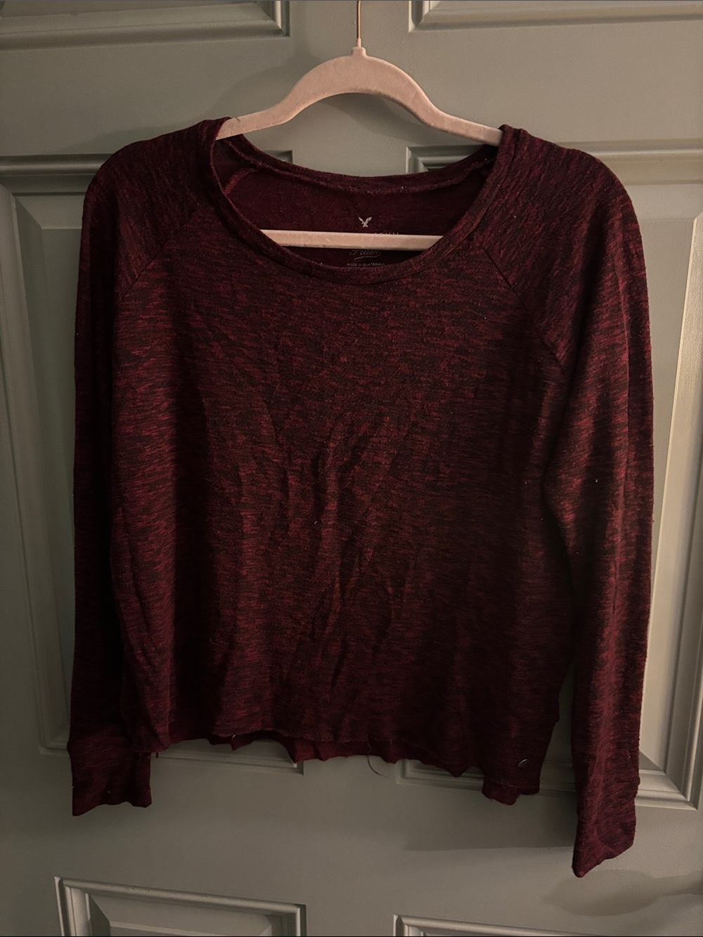 American Eagle Outfitters Marled Burgundy Long-Sleeve Crewneck